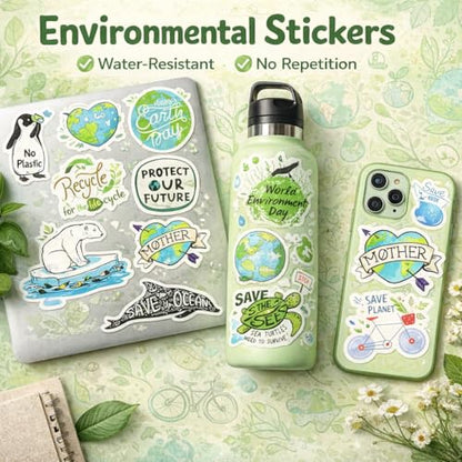 Earth Day Stickers Pack 50PCS, Environmental Protection Waterproof Vinyl Earth Stickers for Water Bottles, Laptop, Tumbler, Scrapbook, Journal, Eco Theme Party Favors - style: Earth Stickers