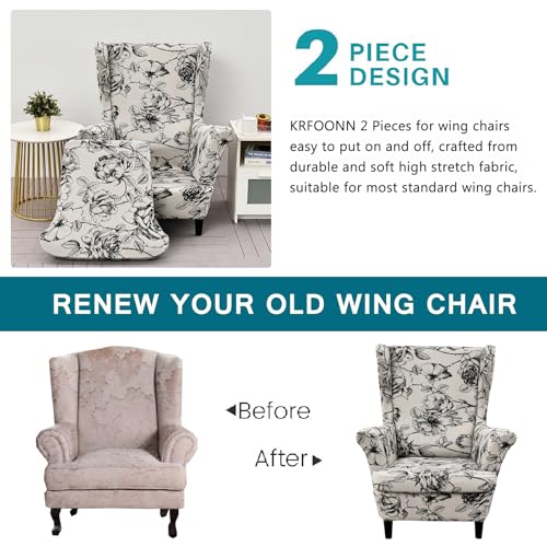 KRFOONN Wingback Chair Covers Slipcovers 2 Piece Stretch Wing Chair Covers Spandex Slipcovers Wingback Sofa Covers Armchair Covers Non-Slip Furniture Protector for Living Room Wingback Chairs, A23 - color: A23