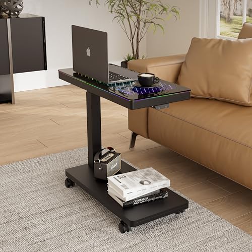 EUREKA ERGONOMIC Height Adjustable Computer Tower Stand, Illuminated Glass Panel PC Stand w/RGB Lights, 2-Tier CPU Holder Cart Under Desk, PC Floor Stand for Office Gaming, APP Control - color: Mix Color Pro
