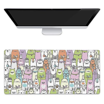 Extended Gaming Mouse Pad Colorful Cats Large Mousepad with Stitched Edges,Anti-Slip Rubber Base Keyboard Mouse Mat Desk Pad for Gaming Home Office 35.4 x 15.7 inches - color: Colorful Cats
