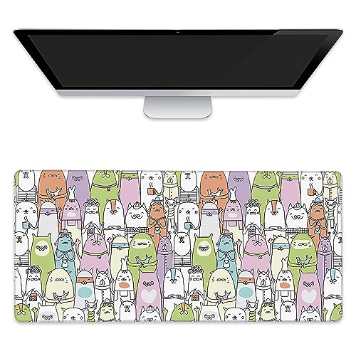 Extended Gaming Mouse Pad Colorful Cats Large Mousepad with Stitched Edges,Anti-Slip Rubber Base Keyboard Mouse Mat Desk Pad for Gaming Home Office 35.4 x 15.7 inches - color: Colorful Cats