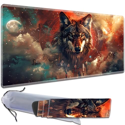 MTG Playmat, Smooth Surface Game Play Pad MTG TCG 24 x 14 inch with Storage Bag, Non-Slip Mouse Pad Card Fighting Game, The Dreamcatcher Wolf - color: The Dreamcatcher Wolf