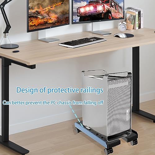Adjustable Mobile CPU Stand, Ventilated Computer Tower Stand with 4 Caster Wheels Fits Most PC Tower, Under Desk CPU Holder PC Floor Cart Computer Riser for Gamers and Students (Large Black) - color: Large Black