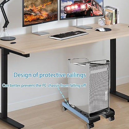 Adjustable Mobile CPU Stand, Ventilated Computer Tower Stand with 4 Caster Wheels Fits Most PC Tower, Under Desk CPU Holder PC Floor Cart Computer Riser for Gamers and Students (Large Black) - color: Large Black