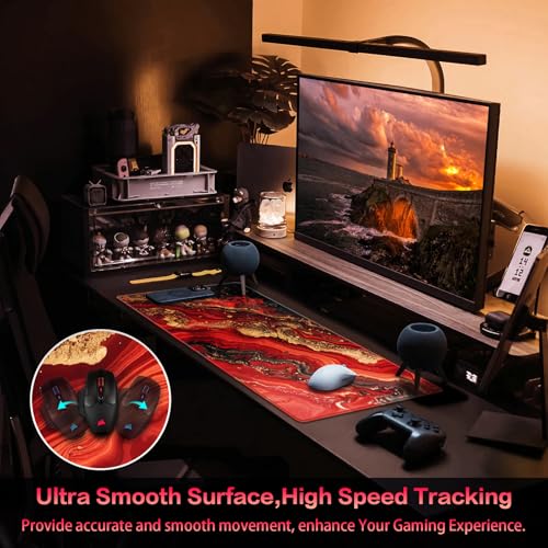 Canjoy Gaming Mouse Pad, 31.5x15.7inch Large Extended Mousepad Big Computer Desk Mat for Keyboard and Mouse Full Desk Mouse Mat with Non-Slip & Rubber Base - color: Red Marble