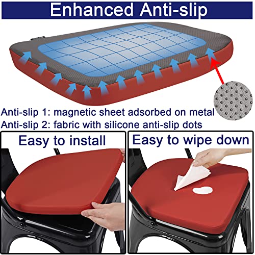 BUYUE 14" Metal Chair Cushion with Magnetic 1 Piece, Luxury PU Leather Waterproof Anti-Slip Seat Pad for Kitchen Cafe Dining Bistro Stackable Chairs (U-Shape, Red, 1) - color: Red, style: U-shape-1 Pcs