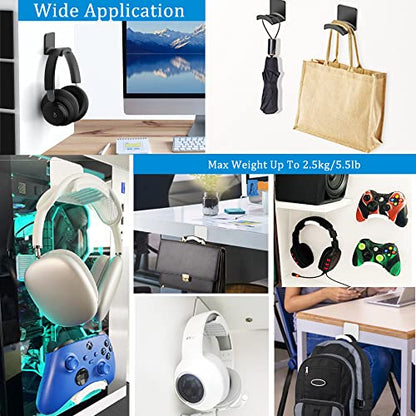 SOKUSIN Headphone Stand Headset Holder - Adhesive Gaming Earphones Hanger, Universal Desk Wall Mount Hook for All Headphone/Controller, Compatible with Beats, AirPods Max,Sony, JBL (White) - color: White