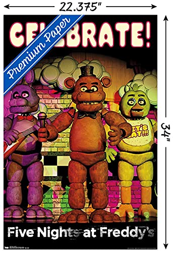 Trends International Five Nights at Freddy's - Celebrate Wall Poster, 22.375" x 34", Premium Poster & Mount Bundle - color: Premium Poster & Mount Bundle, size: 34"L x 22.4"W