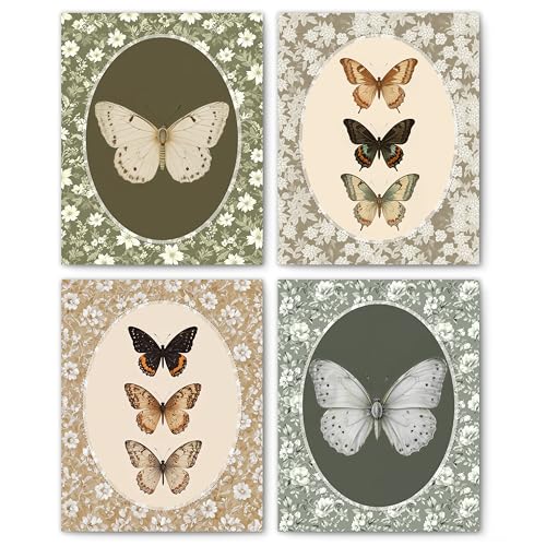 FITIE Vintage Naturalist Butterfly Floral Wall Art Posters Set of 4, Butterfly Room Home Decor, Cottagecore Antique Moth Flower Entomology Canvas Prints Artwork Wall Decor, 8x10 Unframed - color: Home Wall Art 11