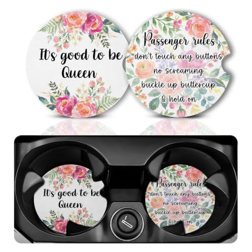 Funny Car Coasters for Cup Holder Set of 2 Passenger Rules Absorbent Ceramic Cup Coaster 2.63" Non-Slip Cork Base Drink Coasters Car Accessories Interior - color: Rules