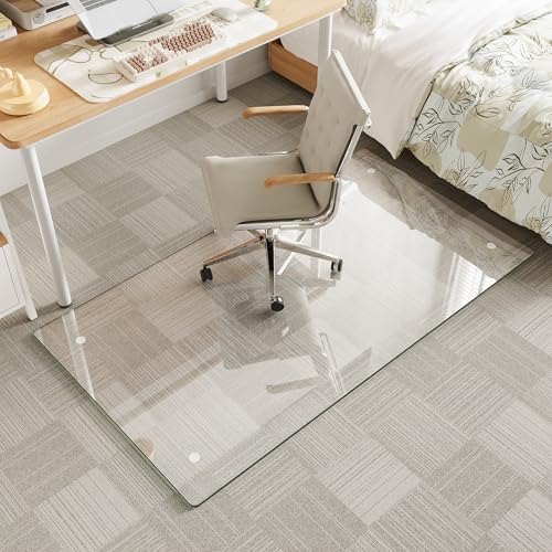 Tempered Glass Chair Mat for Carpet & Hard Floor, 30"x55" Office Chair Mat - Heavy Duty & Scratch Resistant, Non-Slip Pads, Rounded Corners & Polished Edges - color: Transparent, size: 30"x55"