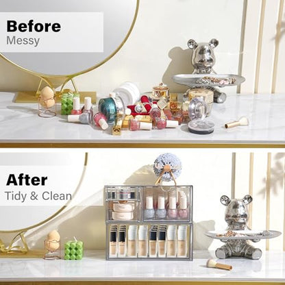 Prsildan Acrylic Drawer Makeup Organizer with 4 Drawers, Set of 2 | Clear, Baby Bottle Storage, For Vanity Countertop Bathroom Cosmetic Office Desk, Craft Jewelry Art Supply Organization - style: 4 Drawers