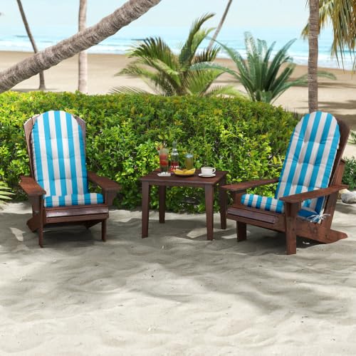 Outdoor Adirondack Chair Cushions Set of 2, 44x19x4 Inch Rocking Chair Cushion, High Back Patio Soft Seat Pad with Ties, Indoor Outside Use, Sky Blue Stripes - color: Sky Blue Stripes, size: 44x19x4 Inch