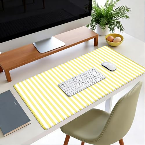 Yellow Striped Desk Mat Cute Pastel XXL Large Gaming Mouse Pad Desk Pad Kawaii Aesthetic Home Office Decor Cozy Keyboard Laptop Computer Mat - color: A2- Yellow