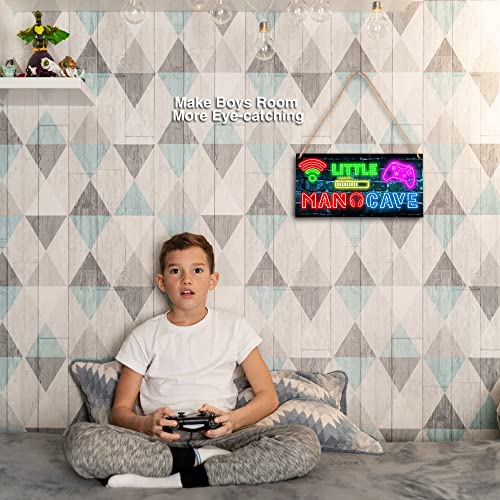 Little Man Cave, Neon Gaming Wooden Door Sign for Gamer Room Decor, Boys Decorations for Bedroom Nursery Playroom Wall Art (5"x10") -A06 - style: Neon Game