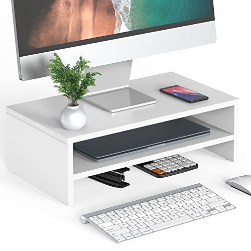 FITUEYES Monitor Stand - 2 Tier Computer Monitor Riser Shelf, Wood Desktop Stand for Laptop Computer Screen, Desk Organization, Office Supplies | For Laptop PC Screen Computer Printer TV, 2 Tiers, Non-slip Pads, Multi-functional, Multi-storage, Desk Shelf