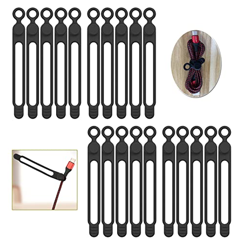 [20Park]UMUST Silicone Cable Ties, Reusable Cable Management Organizer, Cord Tie,Multipurpose Elastic Cord Organizer for Bundling and Fastening Cable Cords Wires(black) - color: 20pcs-black, size: 4.2Inch