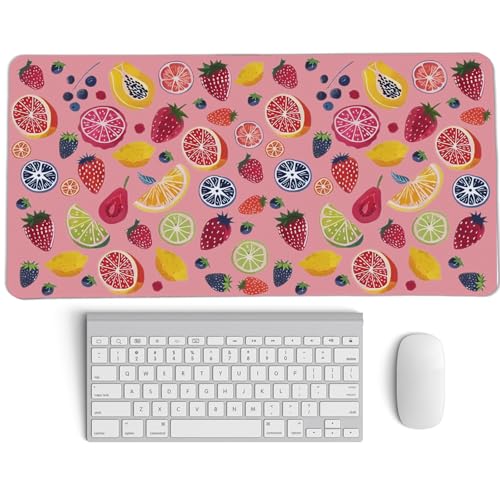 Colorful Cute Fruit Mouse Pad,Pink Cottagecore Strawberry Mouse Pads,Summer Orange Desk Mat for Home Office Dorm Desktop Decor,23.6x11.8 Inch - color: Fruit Pink L