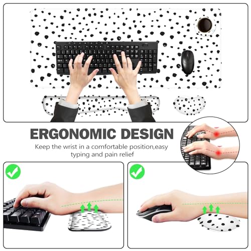 ToLuLu Extended Gaming Mouse Pad, Memory Foam Ergonomic Keyboard Mouse Wrist Rest Support Set, Large Desk Mat with Stitched Edges, Non-Slip Base Mousepad for Home Office Game and Study, Polka Dots - color: Polka Dots