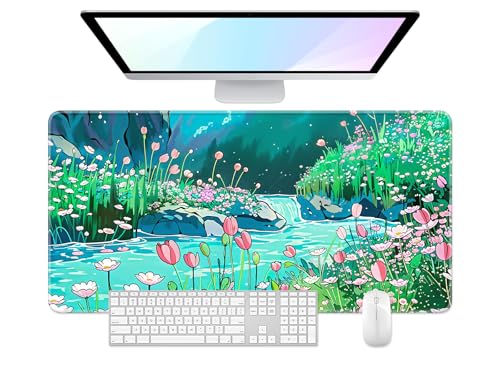 Desk Pad, 32" x 16" XXXL Extended Large Gaming Mouse Pad, Desktop Decor Desk Mat, Men Women Office Supplies and Accessories, Cute Anime Mouse Mat for Laptop & Keyboard, Tulip River - color: Anime Tulip River