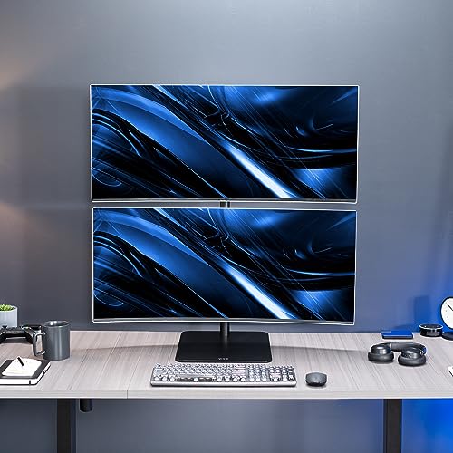 VIVO Freestanding Dual Vertically Stacked Ultra-Wide Monitor Desk Stand, Extra Tall Heavy Duty Adjustable Mount for 2 Ultrawide Screens up to 45 inches, 25 lbs Per Screen Capacity, Black, STAND-V200L - size: Up to 45", style: Steel Base