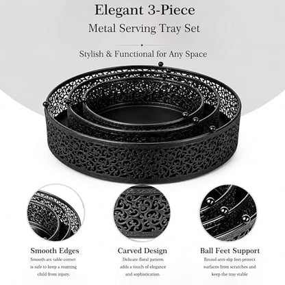 3-Piece Metal Cake Stand Set, Round Buffet Risers (8 to 12 Inch) – Sturdy Dessert Cupcake Pastry Candy Plate Stands for Wedding, Birthday Party & Event (3P-Matte Black) - color: Matte black, size: 3P-Round(8IN to 12 IN)