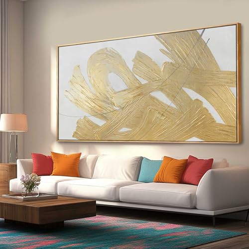 XIANSHOU White and Gold Wall Painting Neutral Wall Decor Modern Abstract Wall Art Minimalist Art 29"x58" Artwork for Living Room Kitchen Dining Room - color: Gold, size: 58"L x 29"W