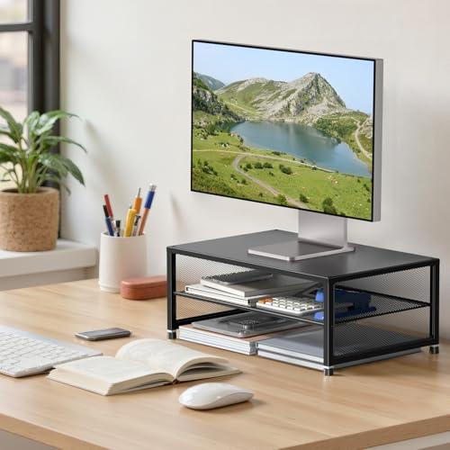 ECOLOVI 2-Tier Computer Monitor Stand Riser, Desk Organizer for Monitor, Printer & Laptop Stand, Desktop Workspace Organizers for Office Supplies(Black) - color: Black, size: 2-tier