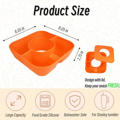 Snack Bowl for Stanley Cup 40 oz Tumbler, Reusable Snack Tray with Lid, Snacks Ring, Silicone Food Holder for Stanley Cup Accessories (Orange) - color: Orange