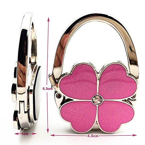 ROFLYER Four Leaf Clover Design Foldable Handbag Hanger Folding Purse Table Hook Holder, with Velvet Pouch(Green) - color: Green