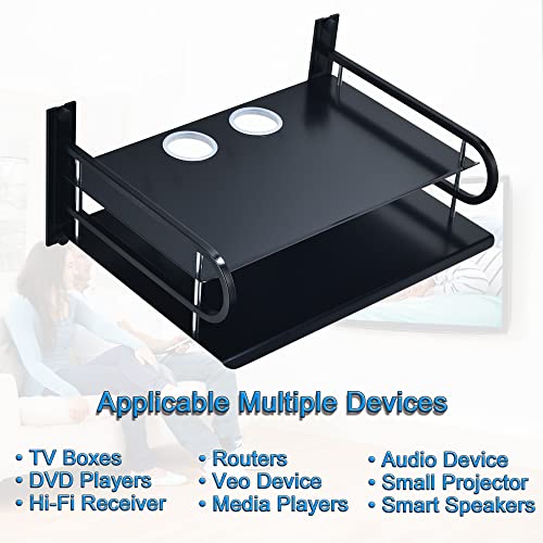 HNVNER Metal Wall Shelves with Cable Holes for Small Projector, Router, Modem, Camera, Speaker etc. AV Devices, 2-Tier Floating Shelf for TV Components Bracket Cable Boxes Media Boxes, 9.8" x 8.27" - color: 2 Layers-small-1pcs