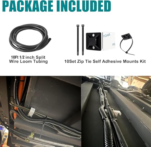 1/2 Inch Wire Loom Split Tubing - 10 ft Cord Protector Electric Wires Covers, Automotive Wire Flexible Conduit, Plastic Wire Cover with Cable Zip Tie - size: 1/2"-10ft