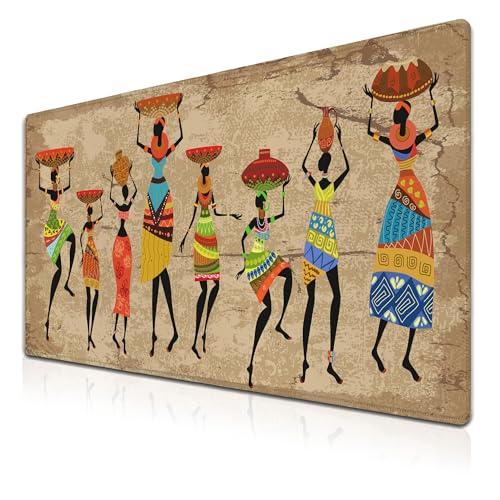 Large Mousepad African Woman Office Decor Gaming Mousepads Computer Desk Mat Mat Mouse Pad Waterproof Non-Slip Rubber Base 35.4 X 15.7 for Game Office, Grunge African Dancer - color: African Woman