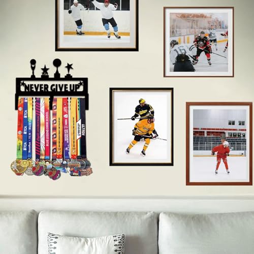Resama Medal Hanger Holder Display Wall Rack Frame Shelf-Medal Hanger Awards Ribbon Soccer,Gymnastics,Holder Display Rack for 60 Medals - color: Never Give Up