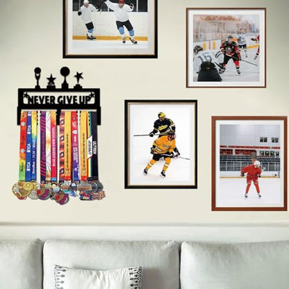 Resama Medal Hanger Holder Display Wall Rack Frame Shelf-Medal Hanger Awards Ribbon Soccer,Gymnastics,Holder Display Rack for 60 Medals - color: Never Give Up