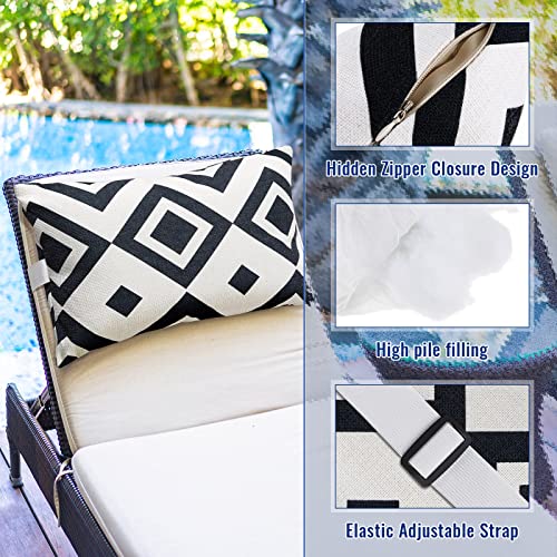 Juexica 2 Pack Chaise Lounge Pillow with Strap Outdoor Waterproof Beach Chair Neck Headrest Pillow Adjustable Elastic Band for Hammock Lumbar Recliner Pillows for Patio Pool Chair(Stripe Style) - style: Stripe Style