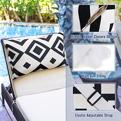 Juexica 2 Pack Chaise Lounge Pillow with Strap Outdoor Waterproof Beach Chair Neck Headrest Pillow Adjustable Elastic Band for Hammock Lumbar Recliner Pillows for Patio Pool Chair(Stripe Style) - style: Stripe Style