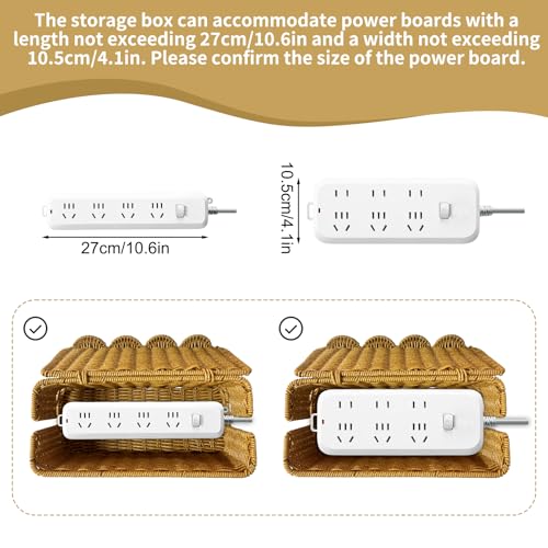 2 Pack Scalloped Edge Cable Management Box Handmade, Plastic Rattan Cable Organizer Box to Hide Wires, Under Desk Cord Organizer for Home TV Wires Computer Router USB Hub Strips (2 Open Slots)