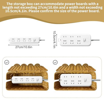 2 Pack Scalloped Edge Cable Management Box Handmade, Plastic Rattan Cable Organizer Box to Hide Wires, Under Desk Cord Organizer for Home TV Wires Computer Router USB Hub Strips (2 Open Slots)