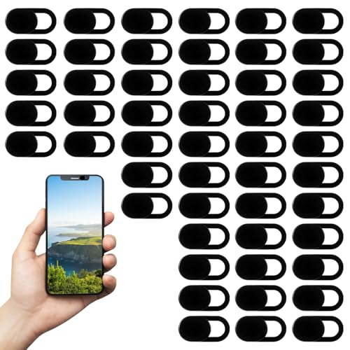 50 Pcs Webcam Cover Slide, 0.023 Inch Ultra-Thin Universal Camera Privacy Cover Black Phone Camera Covers Slide for Phone, Laptop, Computer
