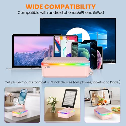 JTEMAN Gifts for Men Women,Cell Phone Stand with Bluetooth Speaker and LED Light,Cool Tech Gadgets,Unique Birthday Gifts for Men Husband Mom Dad-Pink - color: Pink