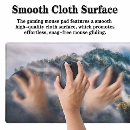 Foggy Landscape Full Desk Mouse Pad Mountain Clouds Sunrise Hills Trees Spring Large Gaming Mousepad for Keyboard PC.Home,Office 35.4"X15.7" - color: foggy landscape
