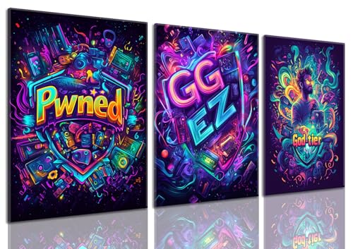 Yolbcdr Game Room Decor,Teen Boys Gaming Room Decor Accessories,3 Piece Wall Art, Gamer Posters for Teenage Wall Canvas Print for Bedroom (God-tier, 12"x16" Canvas, Wrapped Canvas) - color: God-tier, size: 12"x16" Canvas