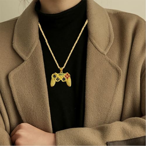 Colorful Crystal Game Controller Necklaces Punk Hip Hop Friendship Game Console Necklace for Best Friends - color: Gold