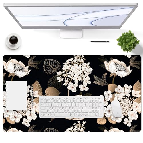 Large Desk Mat, Dual Side PU Leather Waterproof Mousepad Desk Pad, Desk Protector Writing Pads Desk Accessories for Office and Home (C-Black Gold Flower, 24''X14'') - color: C-black Gold Flower, size: 24''X14''