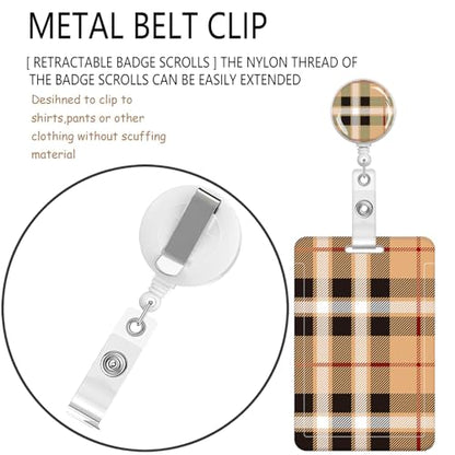 ID Badge Holder with Lanyard Fashionable ID Card Holders with Retractable Lanyards Soft Fiber Metal Clip Sturdy Buckle for Key Wallet Work Nurse Teacher (Beige Tartan Plaid) - color: Beige Tartan Plaid