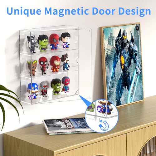 AITEE Acrylic Display Case for Mini Funko Pop Figures, Clear Wall Mounted or Desktop 3 Layer Storage Cabinet Organizer for Mini Figures,Collections,Dustproof Display Case for Toys Rock Stone - size: 3-Layer