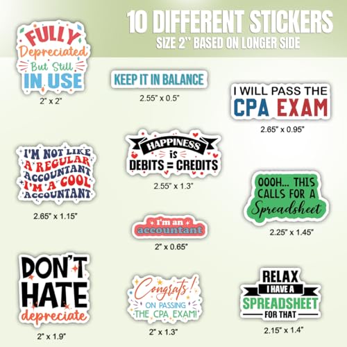 10pcs Accountant Sticker Sheet, Funny and Cute Vinyl Decals for Accountants, CPAS, Bookkeepers, Office Workers, Waterproof, UV-Resistant, for Laptop, Water Bottle, Journal, Notebook (Design 2) - color: Design 2