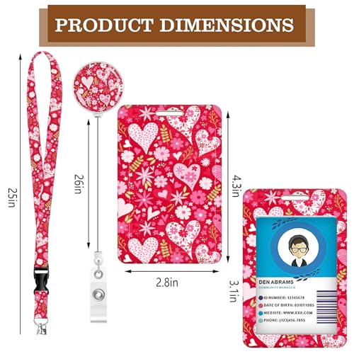 ID Badge Holder with Lanyard Fashionable ID Card Holders with Retractable Lanyards Soft Fiber Metal Clip Sturdy Buckle for Key Wallet Work Nurse Teacher (Lovely Heart) - color: Lovely Heart