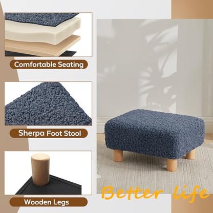 Small Foot Stool Ottoman, Sherpa Footstool Ottoman Foot Rest for Couch, Rectangle Footstools and Ottomans Small for Living Room, Entryway and Bedroom (Navy Blue) - color: Navy Blue (Sherpa)